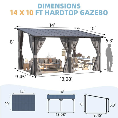 Hard Top Lean-to Gazebo Pergola Curtains & Netting Wall-Mounted Patio Deck Awning, Custom