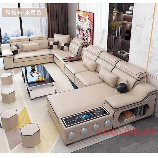 Modern Sectional Sofa with Chaise, Bluetooth Speakers & USB Ports