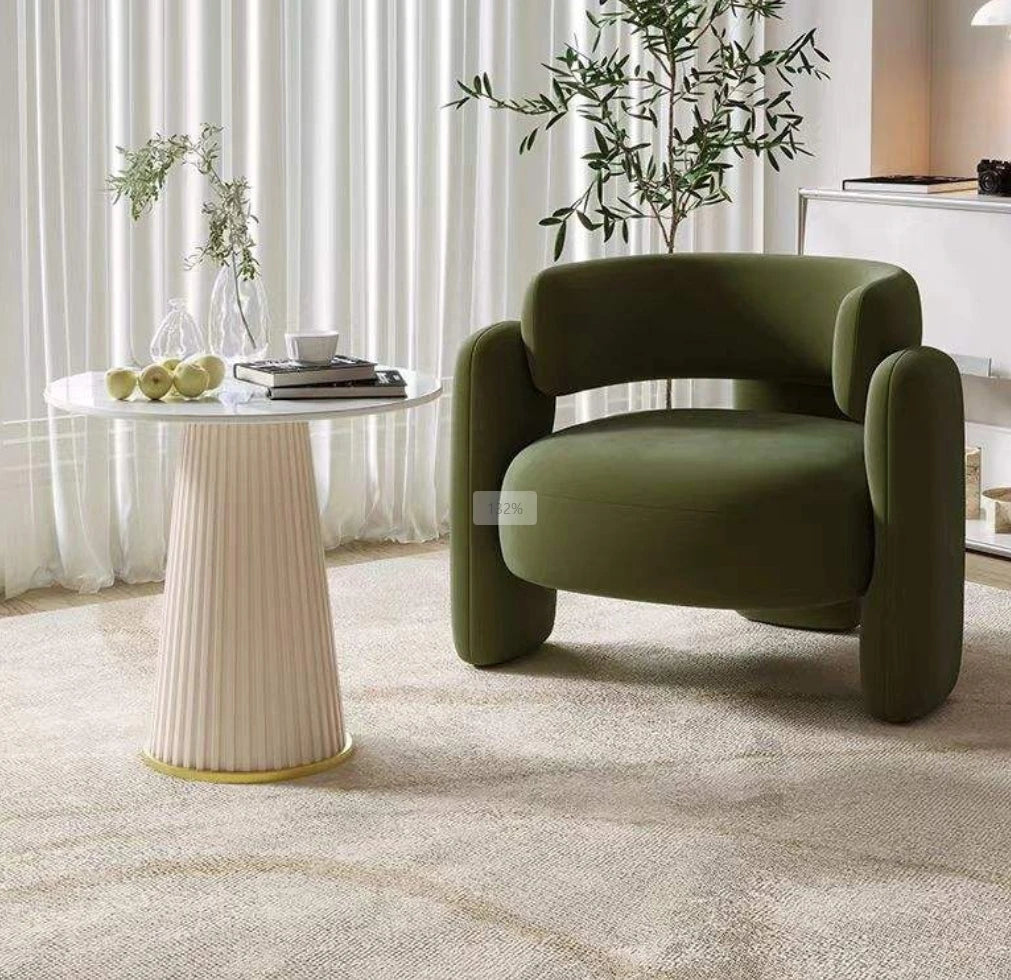 Modern Velvet Upholstered Wing Back Accent Chair Orange Barrel-Shaped Leisure Armchair Living Room Bedroom Nordic Comfy