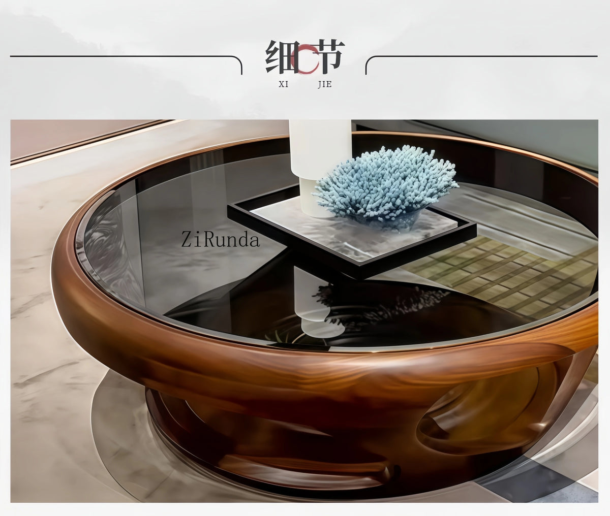 Table basse en noyer noir, table basse ronde en bois massif pour salon et maison