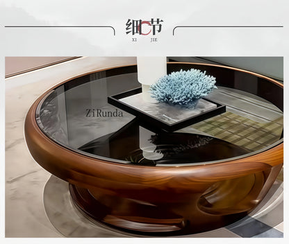 Table basse en noyer noir, table basse ronde en bois massif pour salon et maison