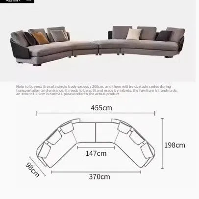 Sofa Italian leather fabric arc, sofa combination large apartment villa light luxury sofa