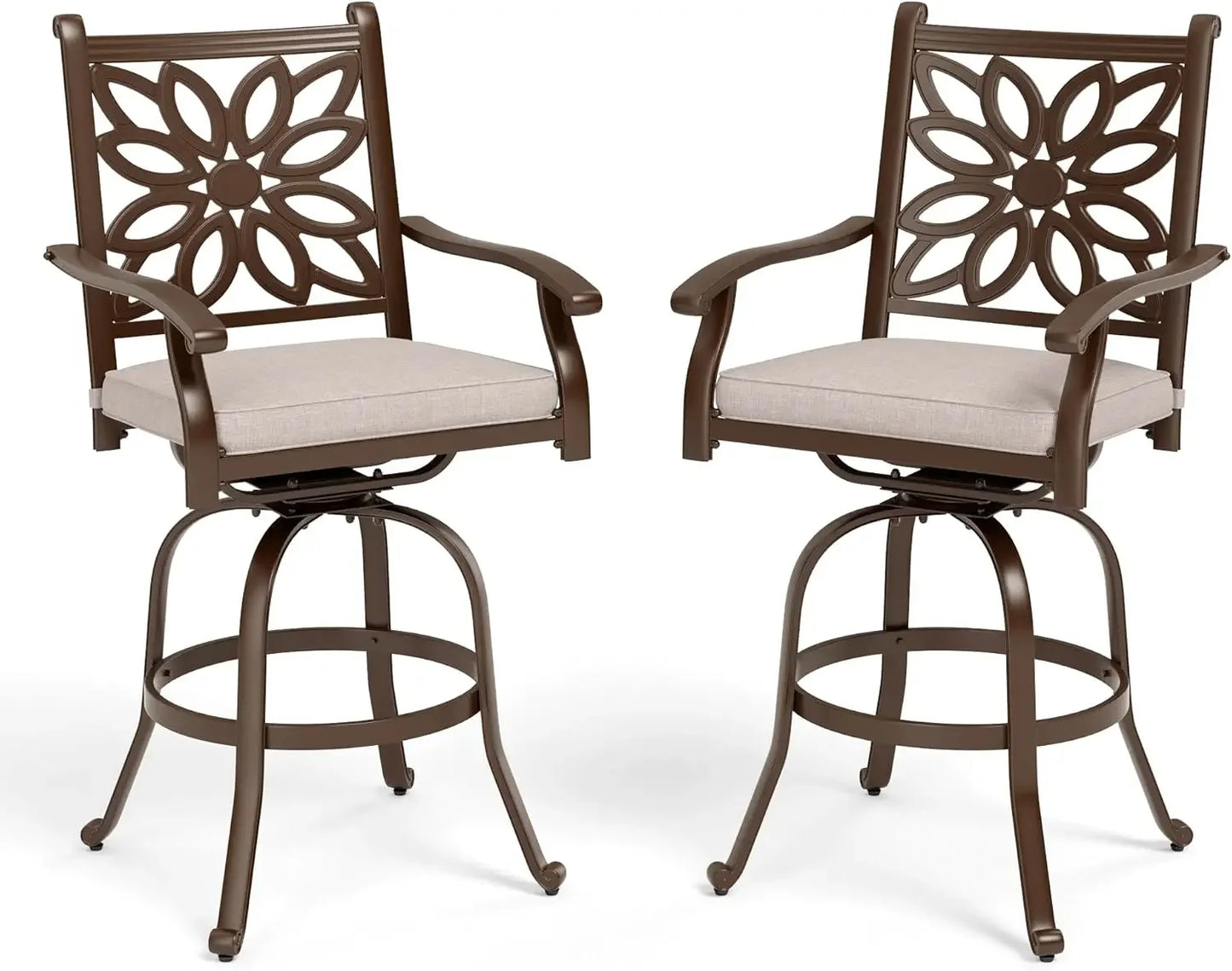Cast Aluminum Patio Bar Chairs Set of 2, Bar Height Swivel Outdoor Bar Stools Chairs, Counter Height Outdoor Barstools,