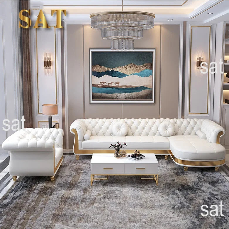 for Luxury corner reclining sofa living room comfy leather couch chesterfield sofa set furniture