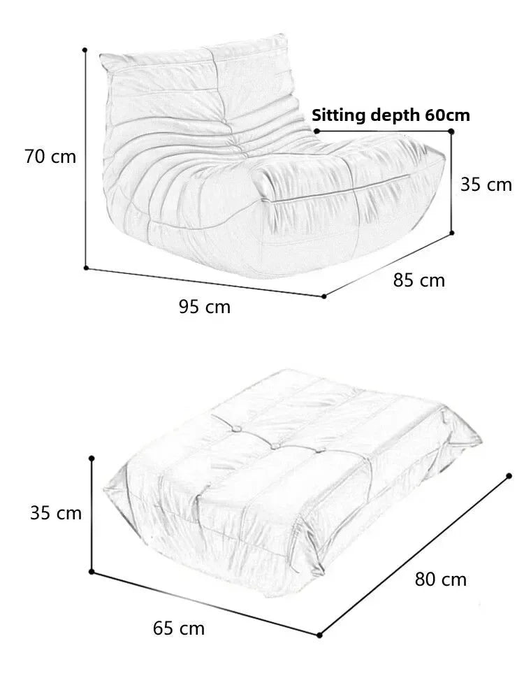 Caterpillar Sofa Living Room Single Bedroom Cloth Art Black Leather Lazy Man Sofa Bedroom Living Room Chair Sofa