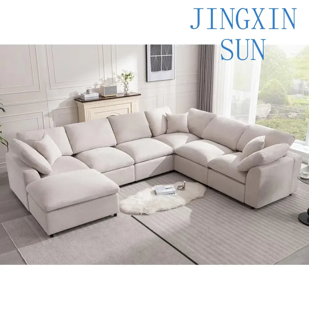 Modular Sectional Sofa, Modern Oversized Cloud Couch with Movable OttomanComfy Couches, 7 Seater L-Shaped Sofas