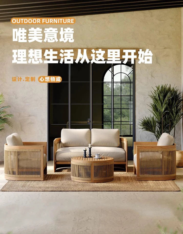 Reception Outdoor Garden Sofas Living Room Simple Backrest Modern Garden Sofas Homestay Wood Furniture Sofá Jardín MHHYSF