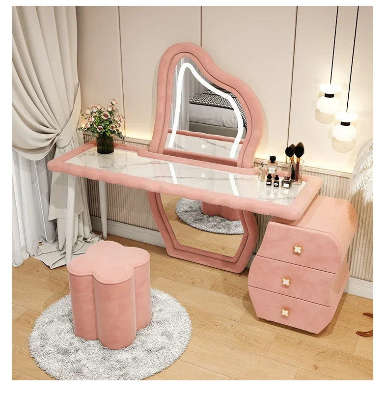 User-friendly Nordic Led Mirror Dressing Table Brown Drawer Bedroom Light Dressing Table Beautiful Storage Furniture Comfy