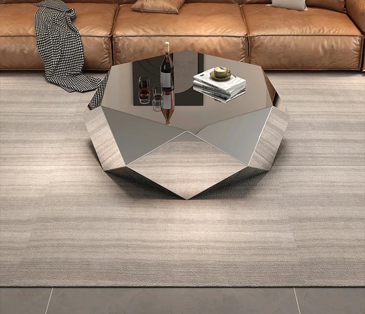 High-end living room home designer light luxury modern minimalist special-shaped stainless steel diamond coffee table