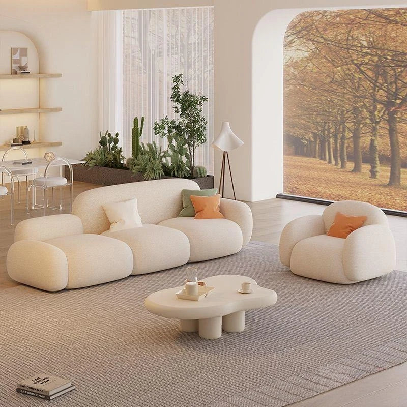 Simple living room, modern cream style, rental house, fabric sofa, straight row light luxury, bedroom sofa