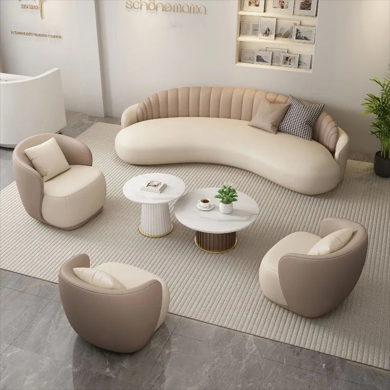 Light luxury and comfortable clothing store, beauty salon, rest area, lobby reception, office sofa, curved negotiation sofa