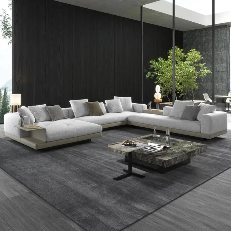 Italian minimalist sofa villa large flat floor U living room cotton and linen fabric corner princess furniture