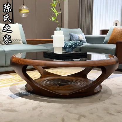 Table basse en verre Unique, transparente, moderne, en bois, pour salon, ronde, Antique, Mesa auxiliaire, meubles de Style chinois