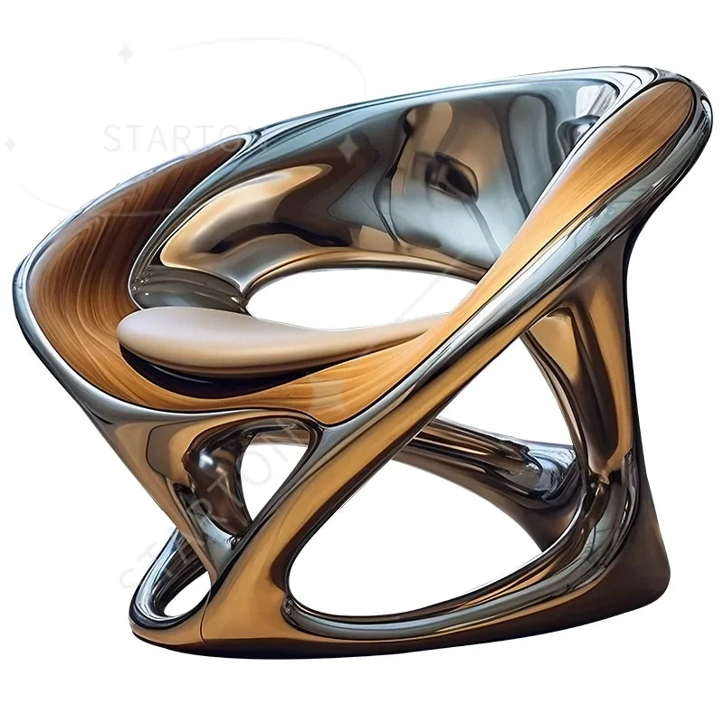Luxury Innovative Metal  Armchair Bright Hollow Electroplating Leisure Chair  for Living Room Futuristic Sculptural Chair