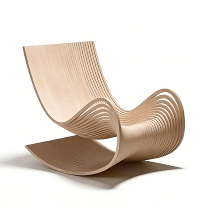 Free armchair, solid birch comfortable seat with armrests, unique shape, suitable for sculptural