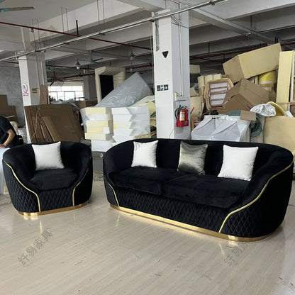 XM European Velvet Sofa Modern Simple Size Apartment Living Room Italian Light Luxury Leather Straight-row Sofa Combination