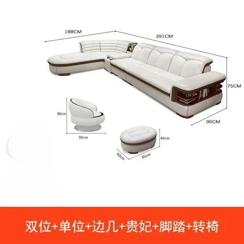 Premium Genuine leather sofa with cowhide top layer, modern and simple high-end living room corner combination