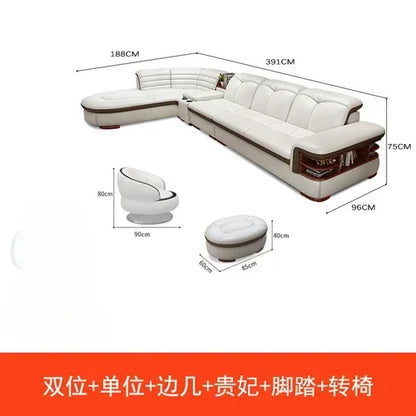Premium Genuine leather sofa with cowhide top layer, modern and simple high-end living room corner combination