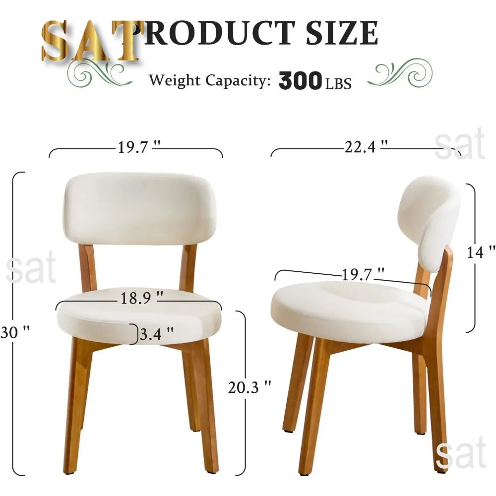 Oak Wooden Dining Chairs Set of 4, Mid-Century Modern Linen Upholstered Kitchen Chair with Solid Wood