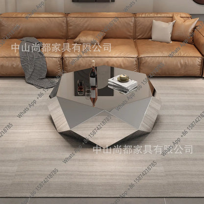 High-end living room home designer light luxury modern minimalist special-shaped stainless steel diamond coffee table