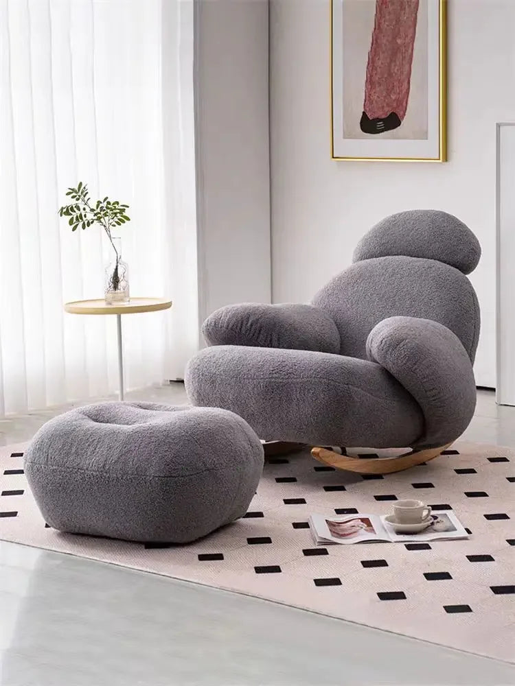 Nordic Cute Sofa Single Chair Net Rocking Chair Cream Lazy Simple Balcony Pedal Bedroom Living Room Sofas Home Furniture Couch