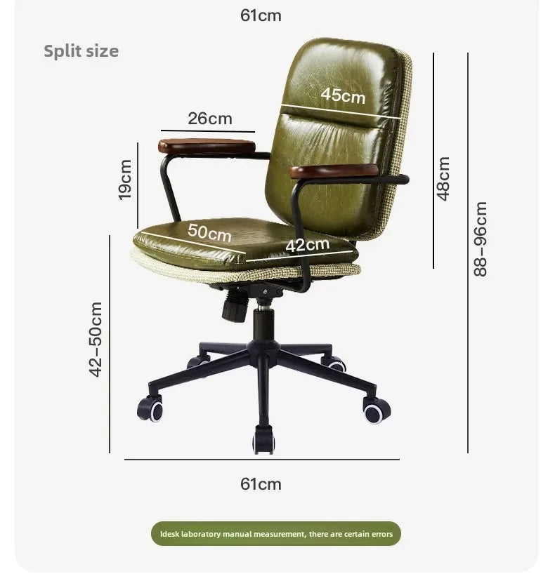 Comfortable Genuine Leather Chair Steel-Legged Adjustable Swivel Seat Ergonomic Desk Chair for Prolonged Sitting