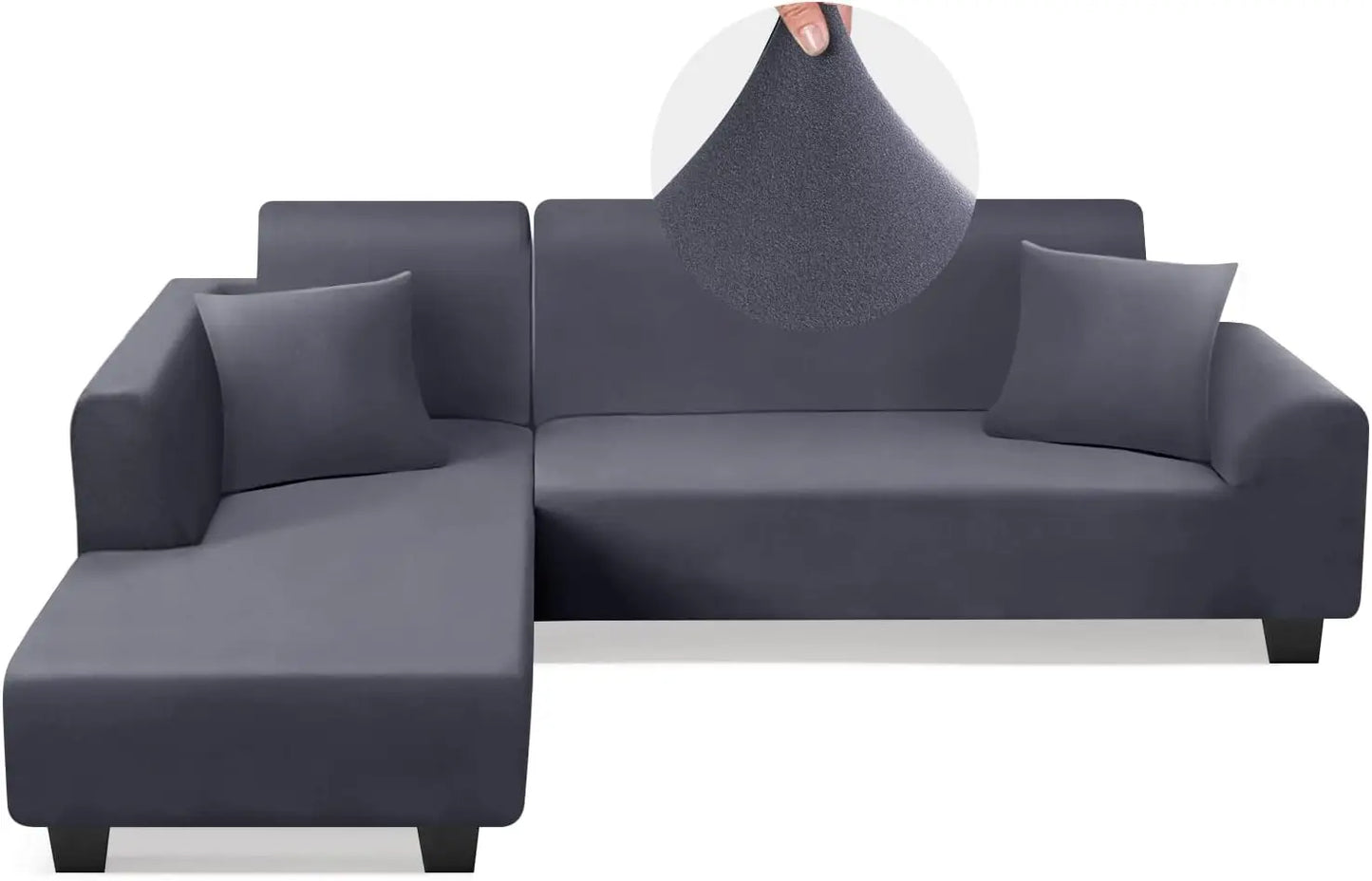 L-Shaped Stretch Sofa Covers, 2-Piece Set with Pillow Covers for Pets and Kids, Light Grey