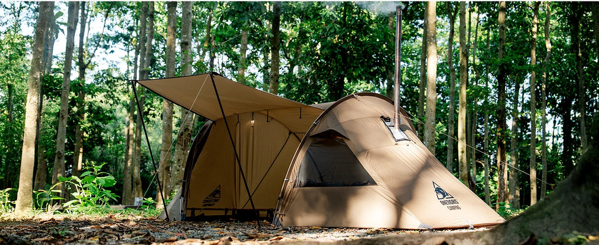OneTigris Raven Nest Tunnel Hot Tent 2 Person Camping Shelter with Stove Jack 4 Season Waterproof Tent for Backpacking Bushcraft
