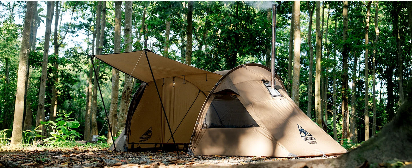 OneTigris Raven Nest Tunnel Hot Tent 2 Person Camping Shelter with Stove Jack 4 Season Waterproof Tent for Backpacking Bushcraft