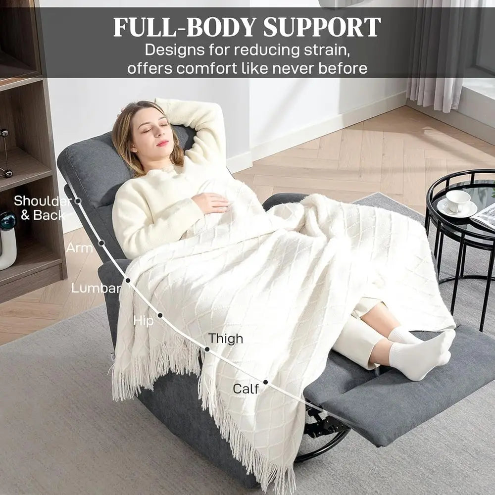 Modern Overstuffed Reclining Chair with Swivel and Rocking Features, Wide Glider Sofa with Pocket Spring and Pocket, Ideal for L