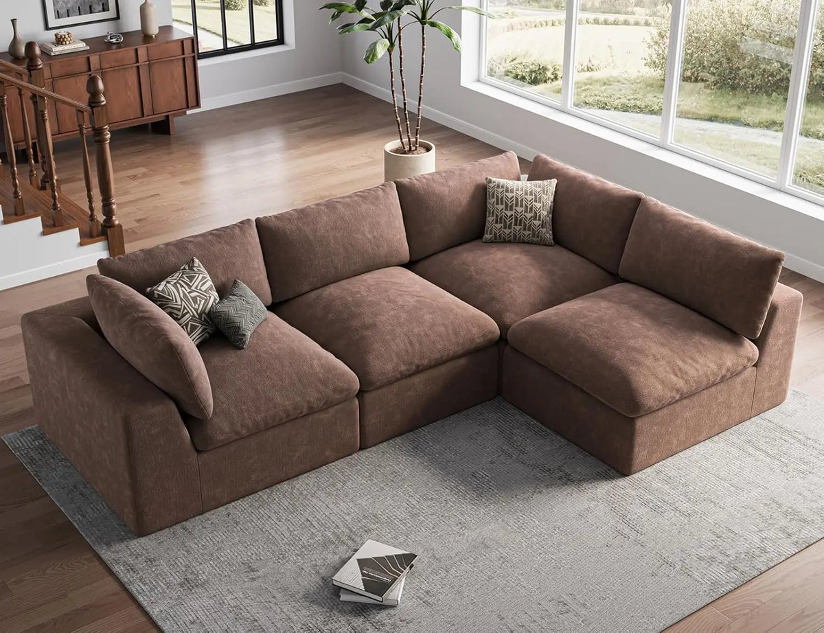 Oversize L-Shape Sectional Sofa 4 Seater Modular Padded Cushion Living Room Dark Grey Customized