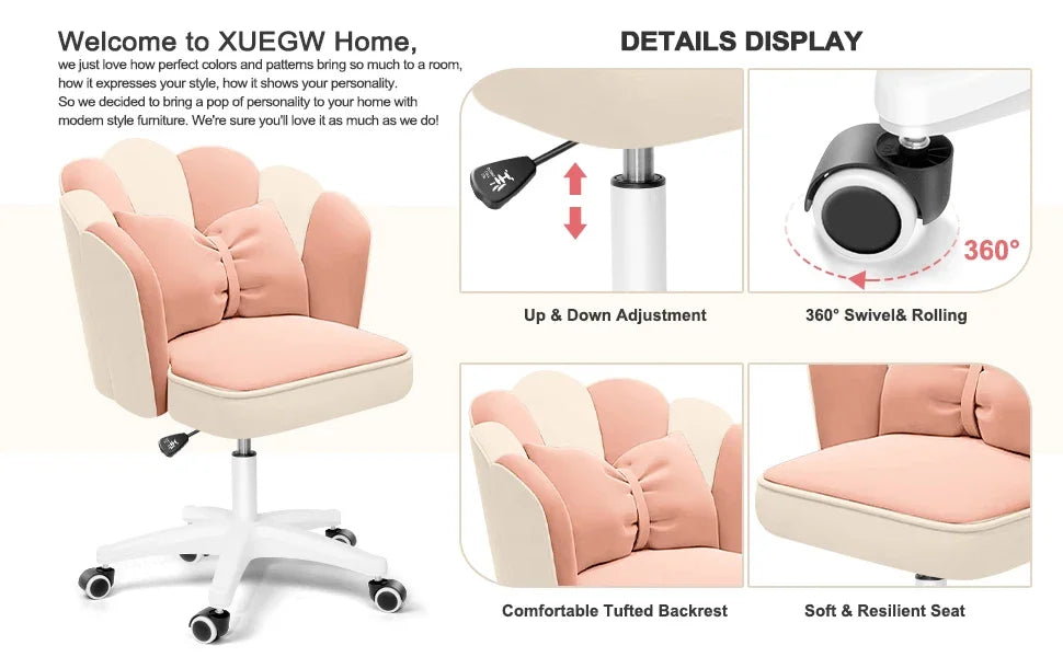Lovely Petal Desk Chair Office Chair, Modern Fabric Butterfly Chair, Height Adjustable Chair, Makeup Desk Chair, Computer Chair