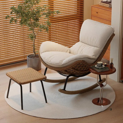 Woven Rattan Rocking Chair with Metal & Wood Base Stylish & Comfortable Seating for Living Room & Balcony Decor