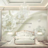 Photo Wallpaper European Style 3D Stereo Relief White Flowers Silk Wallpaper Hotel Living Room Interior Luxury Home Decor Murals