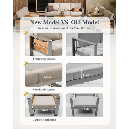 aluminum outdoor patio furniture - 2 pcs armchairs and coffee table, all-weather metal modern outside furniture with washable t