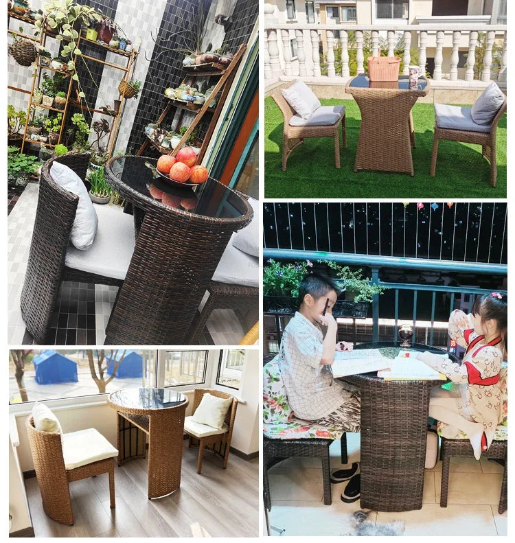 Rattan Garden Furniture Sets Balcony Home Table Chairs Storage Leisure Table and Chair Three-piece Set Outdoor Patio Combination