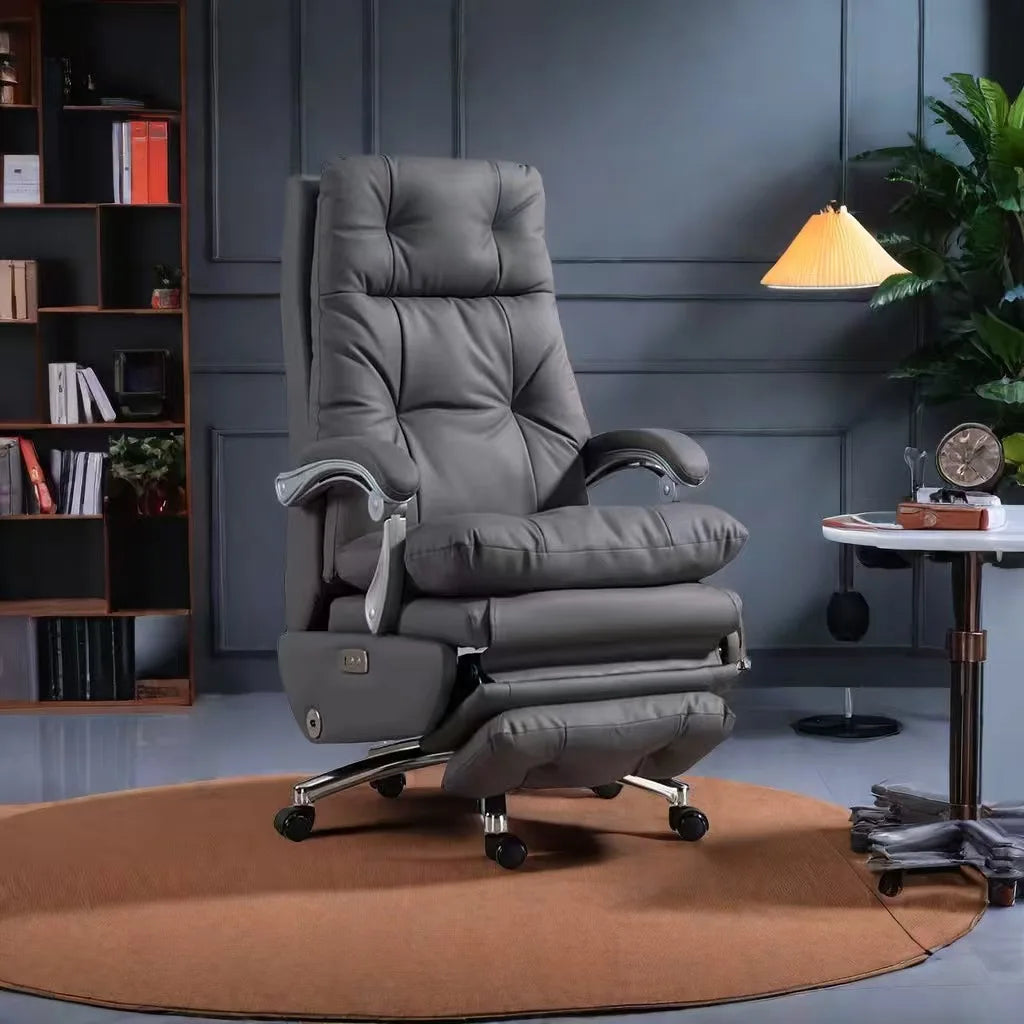 Ergonomic Leather Executive Office Chair Adjustable Armrests Stainless Steel Base Glide Seat Recline Meeting