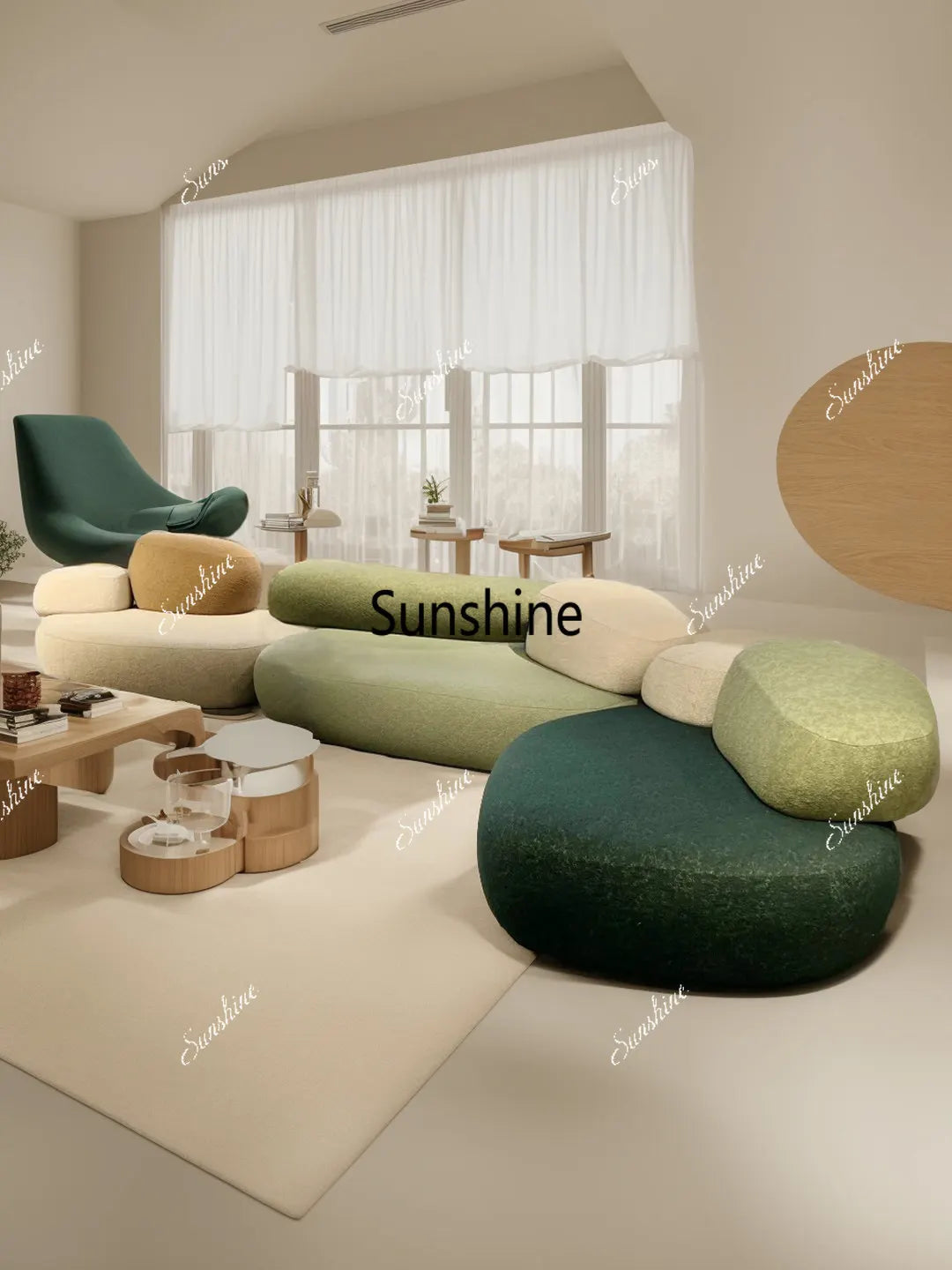 Design special-shaped pebble sofa, stone fabric color matching module wabi-sabi wind living room