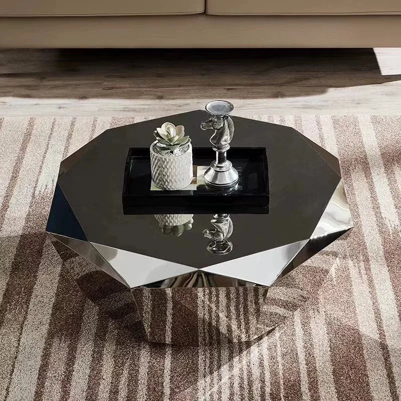 Modern Minimalist Luxury Diamond Stainless Steel Coffee Table Living Room Furniture Shaped  Center Table Tea Table Escritorios