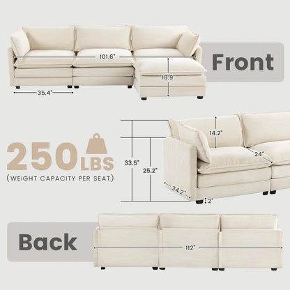 Oversized Modular Sectional Sofa with Movable Ottoman, 112 Inch 4 Seat Modern Corduroy Sofa Set, Convertible L Shaped Couch