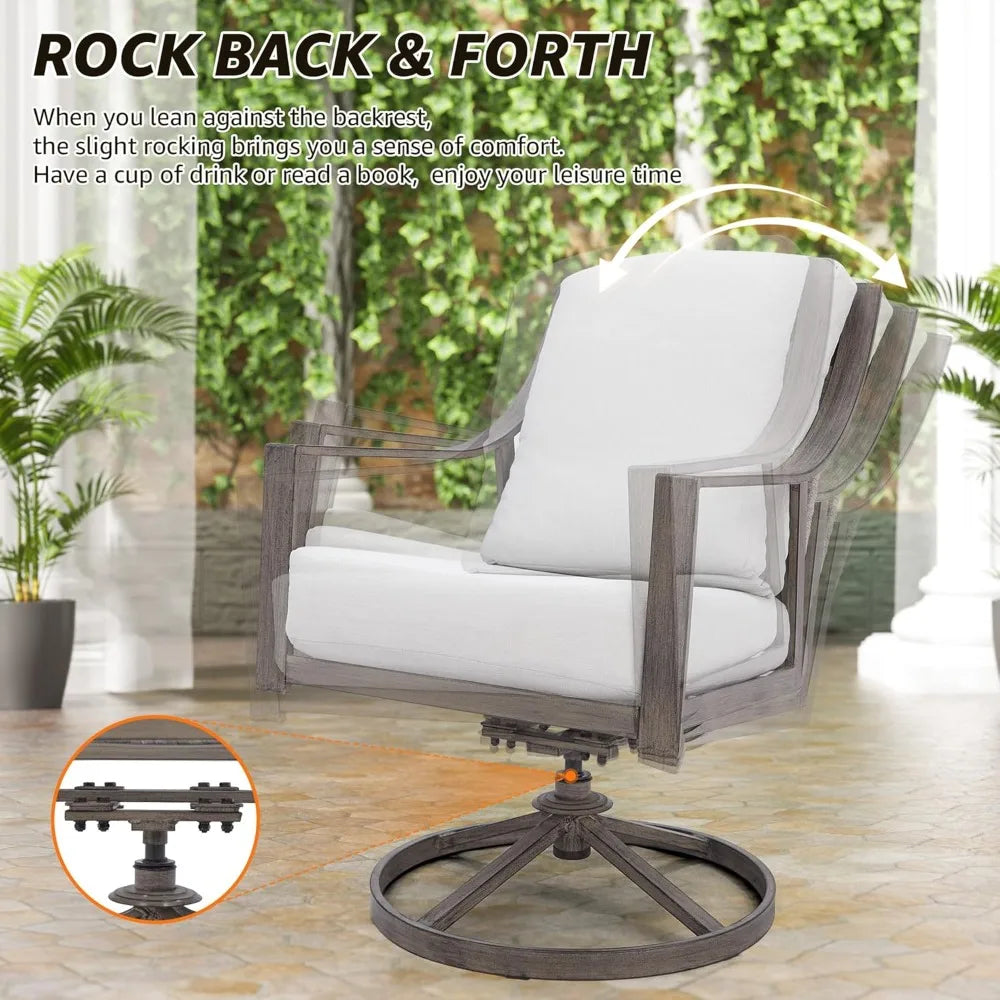 4pcs Patio Swivel Rocking Chairs and 38’’ Round Dining Table with 1.65’’ Umbrella Hole，5-Piece Outdoor Patio Dining Set