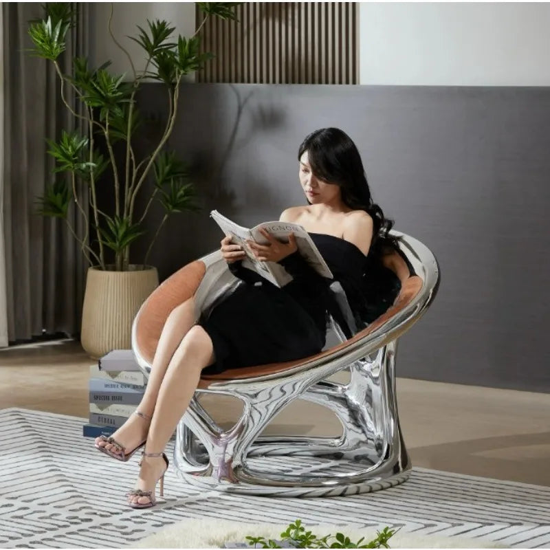Leisure chair living room balcony single sofa, modern negotiation chair bright hollow electroplating chair