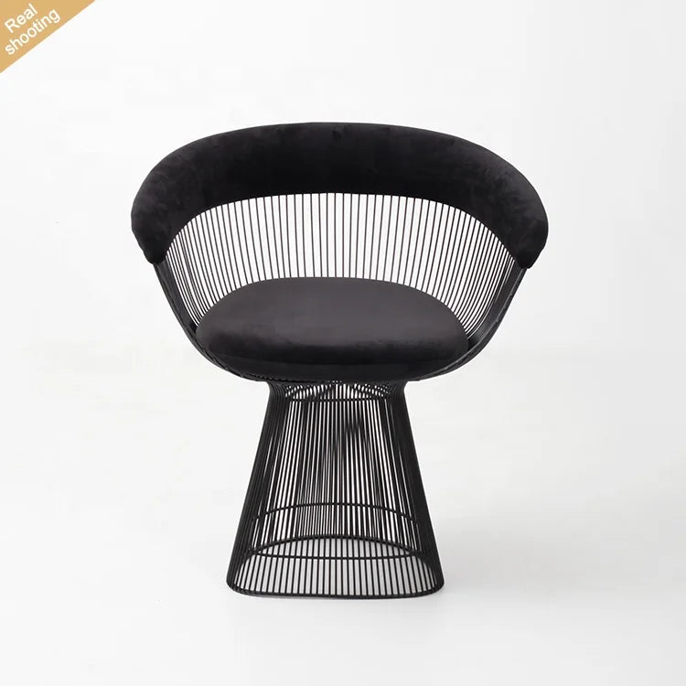 2025 Modern Luxury Black Painting Stainless Steel Dining Chair for Home Velvet Single Sofa Chairs Dining Table Chairs