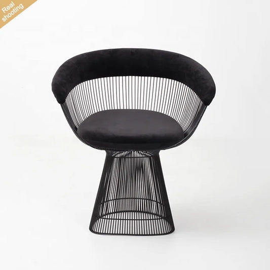 2025 Modern Luxury Black Painting Stainless Steel Dining Chair for Home Velvet Single Sofa Chairs Dining Table Chairs