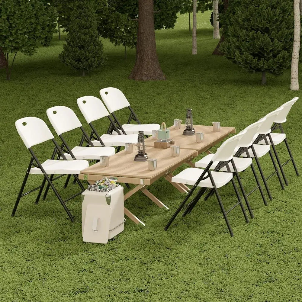 6-Pack Heavy-Duty Plastic Folding Chairs with Reinforced Steel for Indoor/Outdoor Use - White