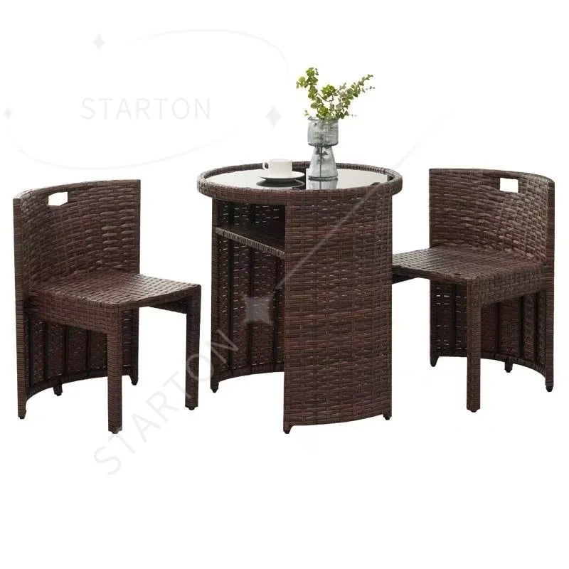 Save Space Balcony Rattan Furniture 3pcs Garden Wicker Lounge Sofa Set Outdoor Table and Chairs Patio Set