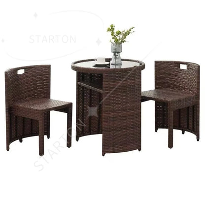 Save Space Balcony Rattan Furniture 3pcs Garden Wicker Lounge Sofa Set Outdoor Table and Chairs Patio Set