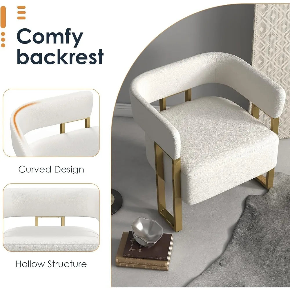 Modern Sherpa Boucle Accent Chair Upholstered Armchair White Bucket Chair Comfy Side Chair Round Barrel Arm Chairs for Small Sp
