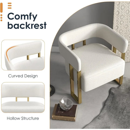 Modern Sherpa Boucle Accent Chair Upholstered Armchair White Bucket Chair Comfy Side Chair Round Barrel Arm Chairs for Small Sp