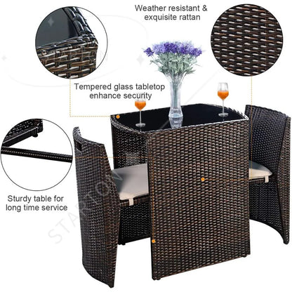 3 PCS Cushioned Outdoor Wicker Patio Set Garden Lawn Space Saving Conversation Sofa Furniture